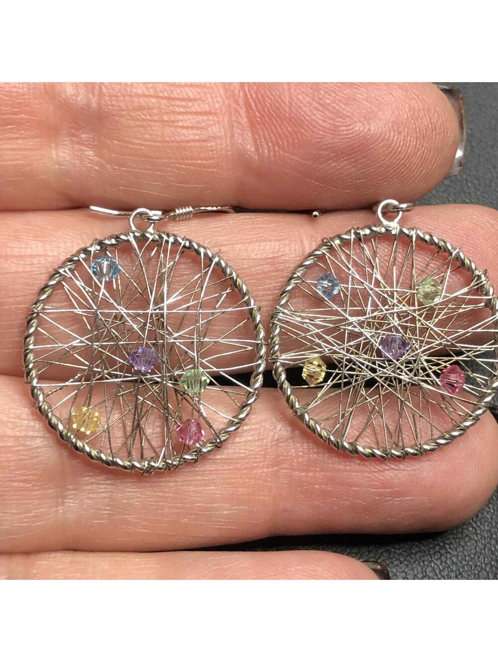 6950 VNTG Sterling Silver ATI Circle glass bead Dangle Earrings 3.1grams